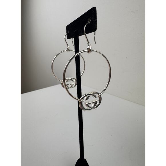 GUCCI Britt Interlocking GG Hoop Drop Dangle Earrings Sterling Silver 925 NEW - Picture 7 of 10